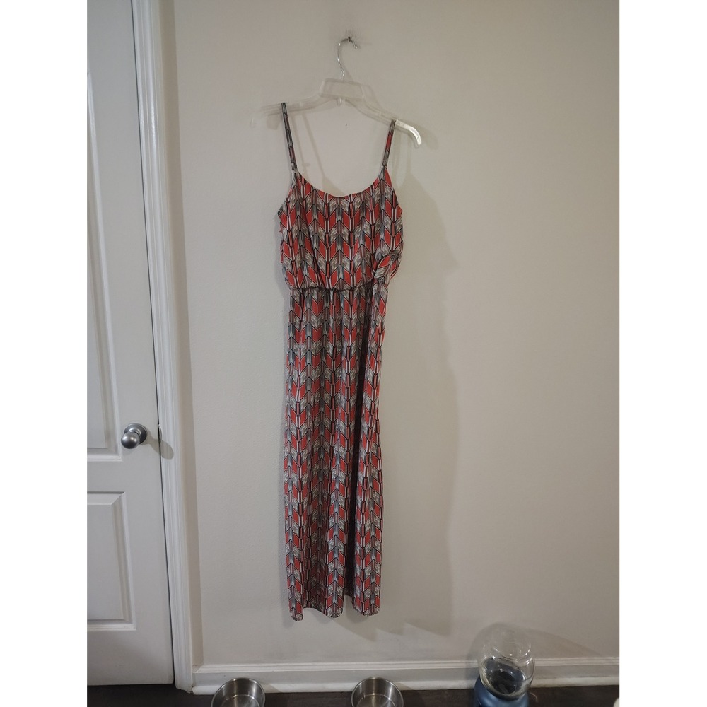 A. Byer Womens Geometric Arrow Print Maxi Dress Coral Grey Sleeveless Small
